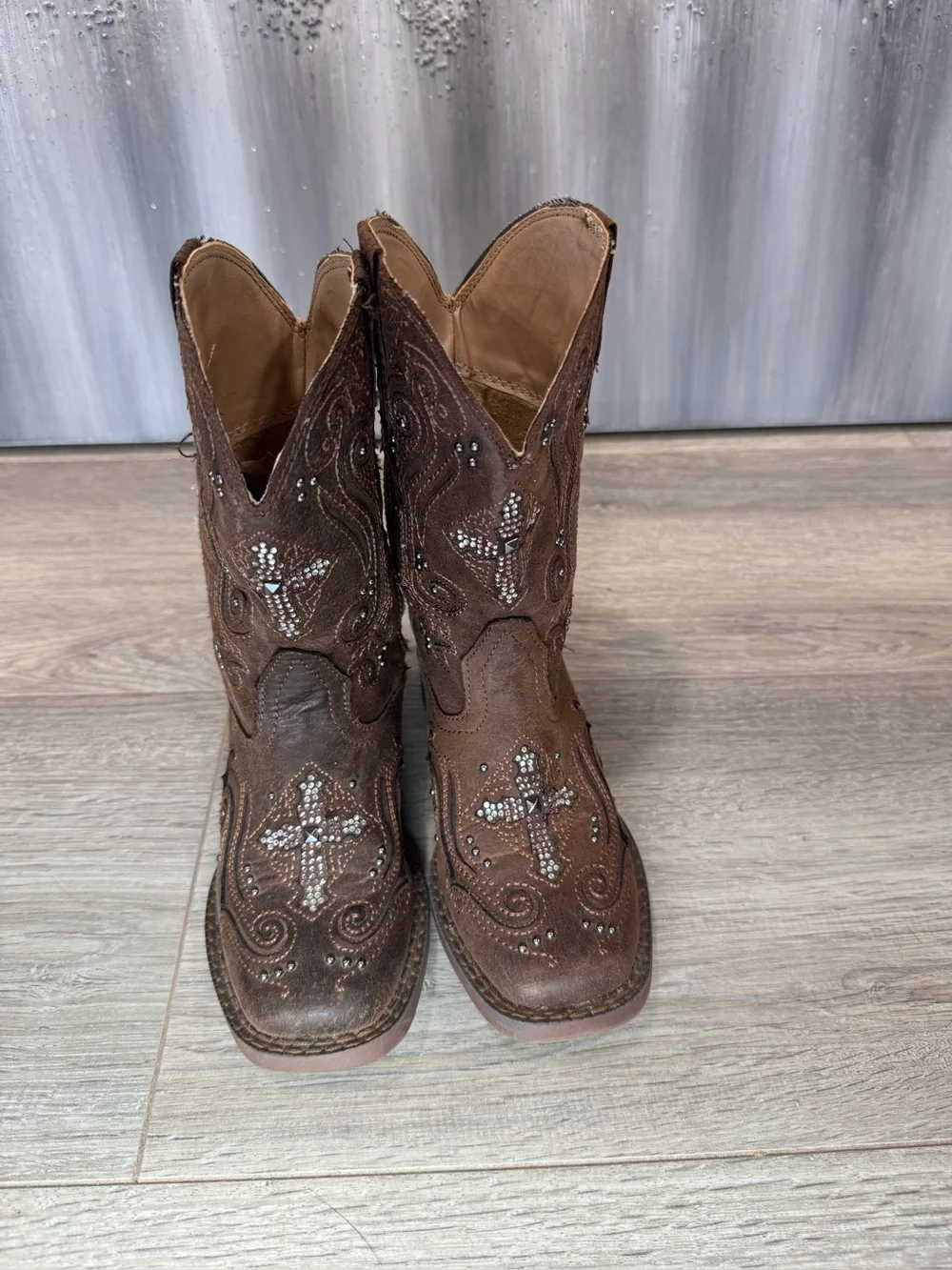 Roper Brown Girls' Western Boots with Rhinestones